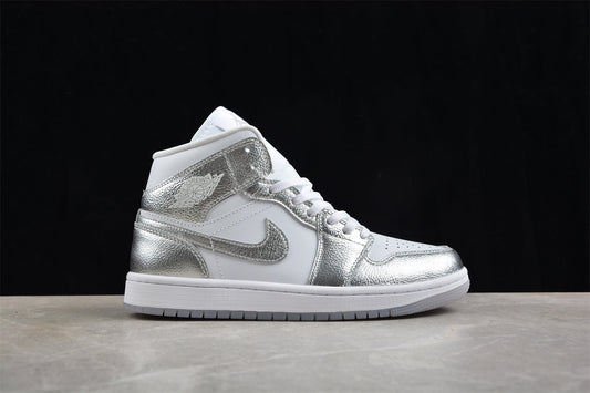 Air Jordan 1 Mid – White & Metallic Silver Edition